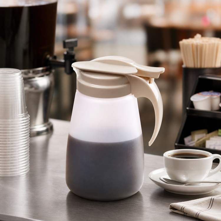 Product image #3 for Vollrath Dripcut® 32 oz Tabletop Syrup Server with White Polyethylene Jar and Almond Plastic Top