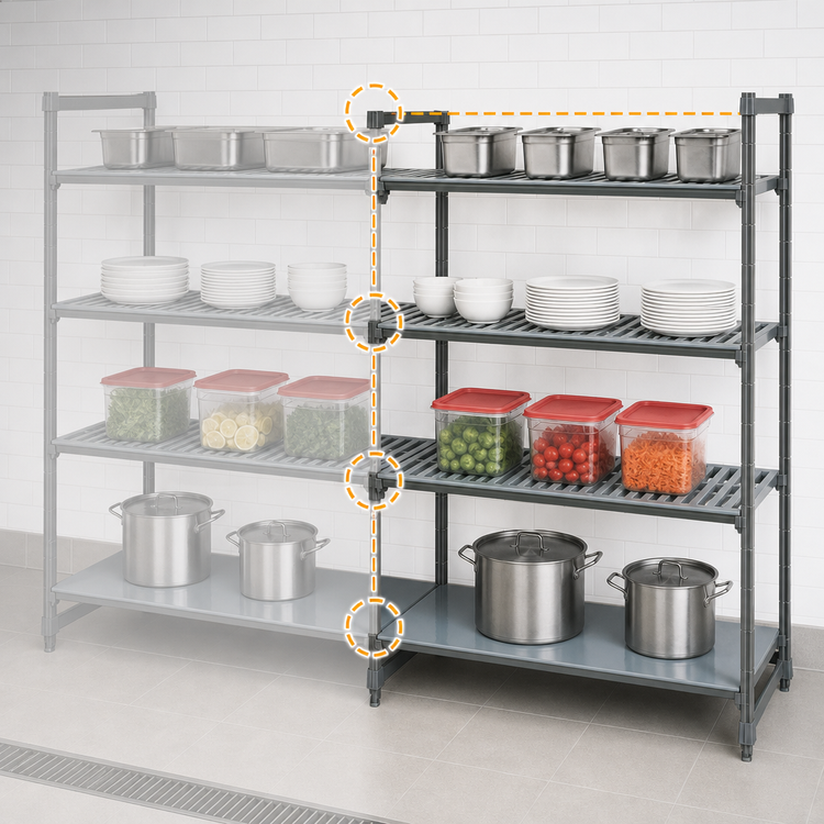 Product image #3 for Cambro Camshelving Basics Plus Stationary 4-Tier Add-On Polymer Shelving Unit, 18 x 36 x 64 Inches, Vented and Solid, Brushed Graphite