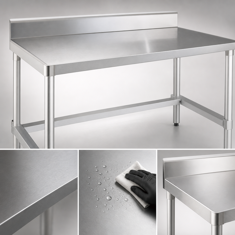 Product image #3 for New Age 72-Inch x 24-Inch Stainless Steel Top Work Table with 6-Inch Backsplash and Open Aluminum Base