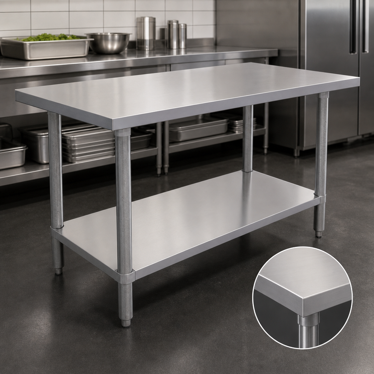 Product image #3 for Omcan USA Stainless Steel Work Table with Undershelf, 30 x 24 Inches, 800 lb. Capacity