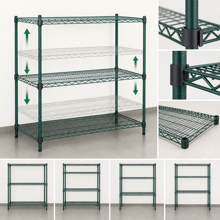 Product image #3 for Eagle Valu-Gard 72" x 24" Commercial Wire Shelf, Quad-Adjust, Green Epoxy Finish