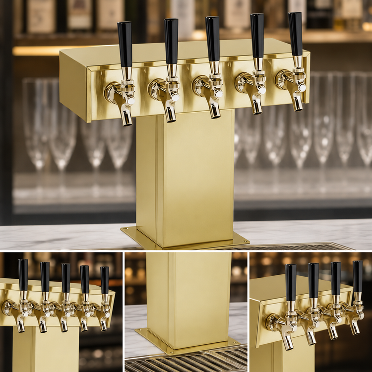 Product image #3 for Perlick 5-Faucet Tee Tower Beer Dispensing Kit, Tarnish-Free Brass