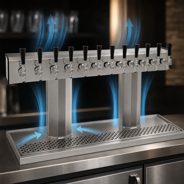 Product image #3 for Glastender 2-Column Countertop Air-Cooled Tee Draft Dispensing Tower with 12 Stainless Steel Faucets