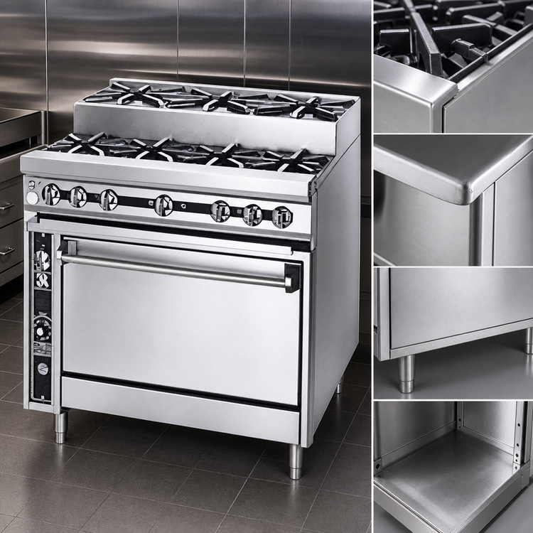 Product image #3 for Titan JTRHE-4-3 36 Inch Heavy Duty Gas Range with 7 Open Burners and Cabinet Base