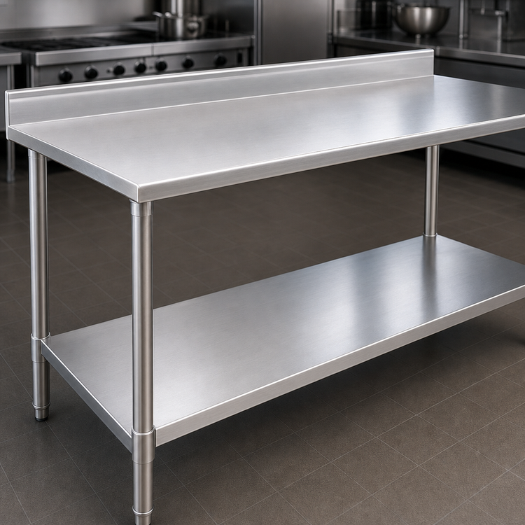 Product image #3 for Deluxe Series Stainless Steel Work Table with 4-1/2-Inch Backsplash and Undershelf, 120-Inch Wide x 36-Inch Deep