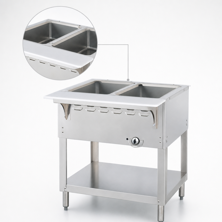 Product image #3 for Aerohot 30-3/8-Inch Gas Wet Bath Steam Table with 2-Pan Open Water Bath and Open Base with Undershelf