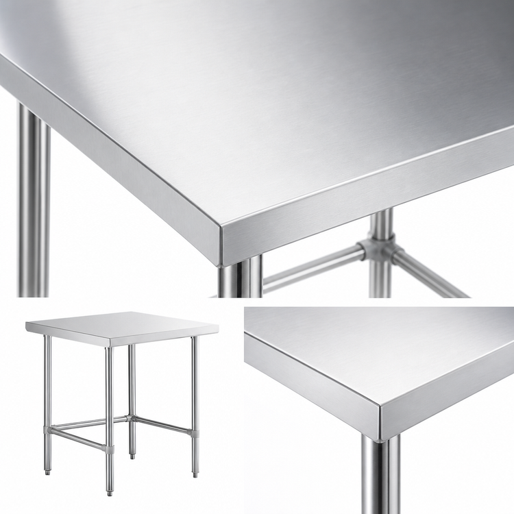Product image #3 for Sapphire 30 Inch W x 24 Inch D Stainless Steel Flat Top Work Table with Open Base and Stainless Steel Legs