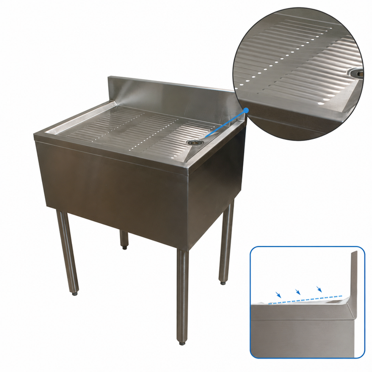 Product image #4 for BK Resources 30 Inch x 18 Inch Underbar Stainless Steel Drain Board with Included Drain