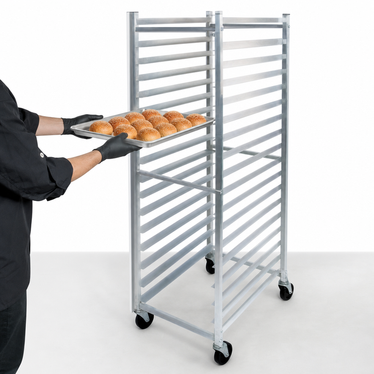 Product image #3 for John Boos Front-Load Mobile Aluminum Bun Pan Rack, 20-Pan Capacity, 26 x 20-1/2 x 69 Inches