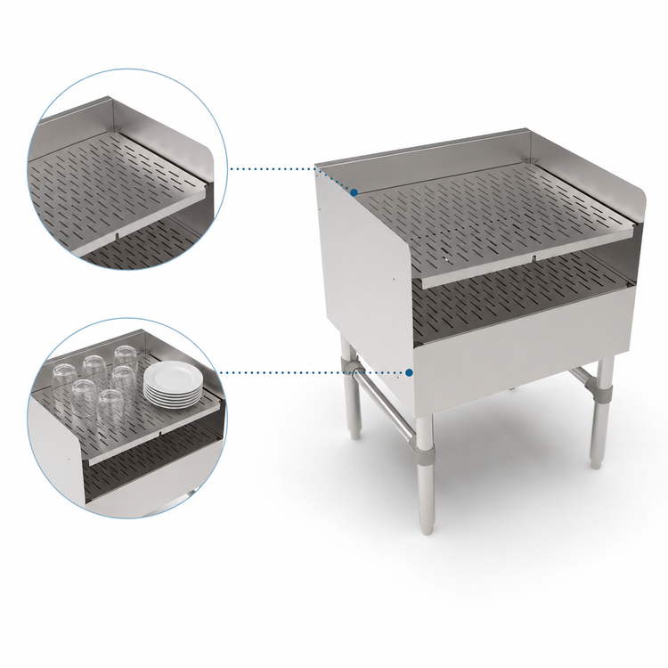 Product image #4 for John Boos Recessed Freestanding Underbar Drainboard, 12 x 21 Inch, Stainless Steel
