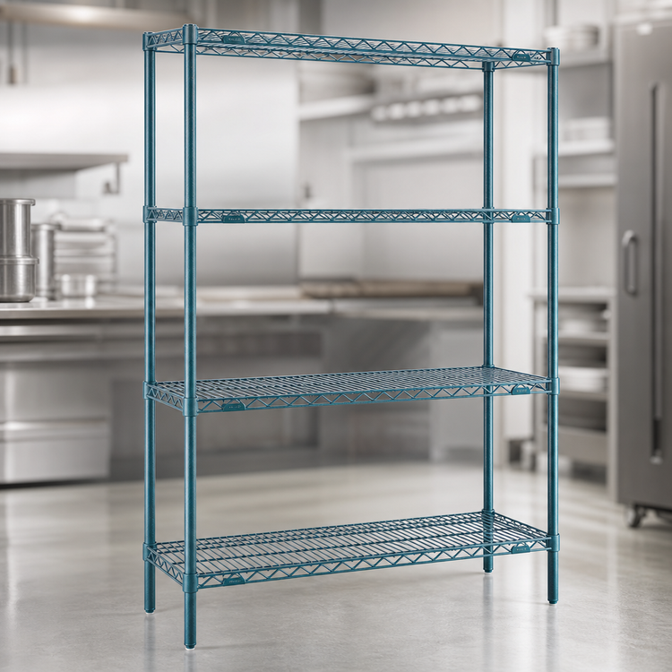 Product image #3 for EagleGard Red-i-Pak 4-Tier Stationary Wire Shelving Unit, 36"W x 18"D x 74"H, Blue-Green Hybrid Epoxy Finish