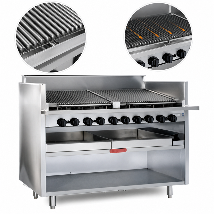Product image #3 for Magikitch'n FM-RMB-660 60-Inch Floor Model Gas Radiant Charbroiler with Open Cabinet Base