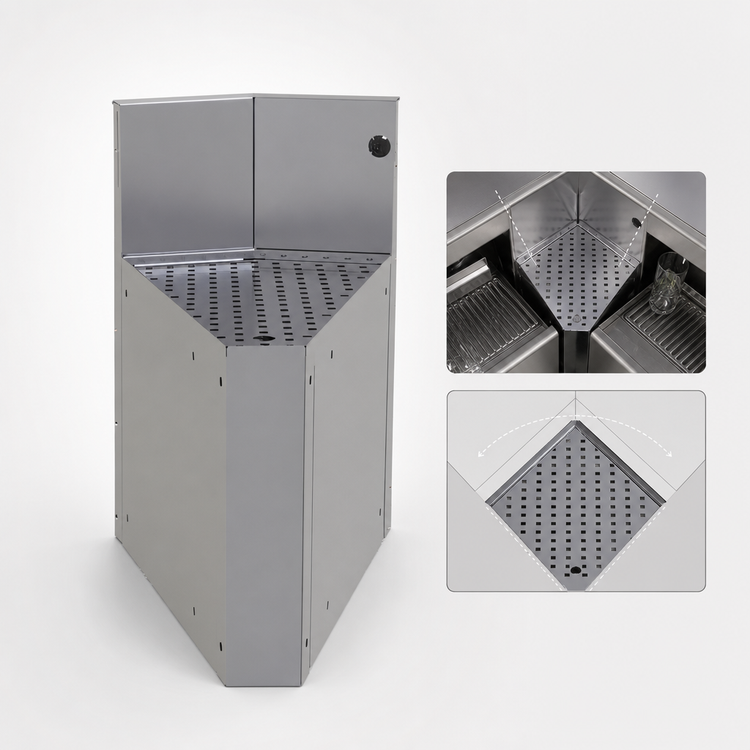 Product image #3 for Glastender CIWA-30 Underbar Inside Wedge Corner Drainboard, 30-Degree Angle, 19-Inch Deep, No Legs