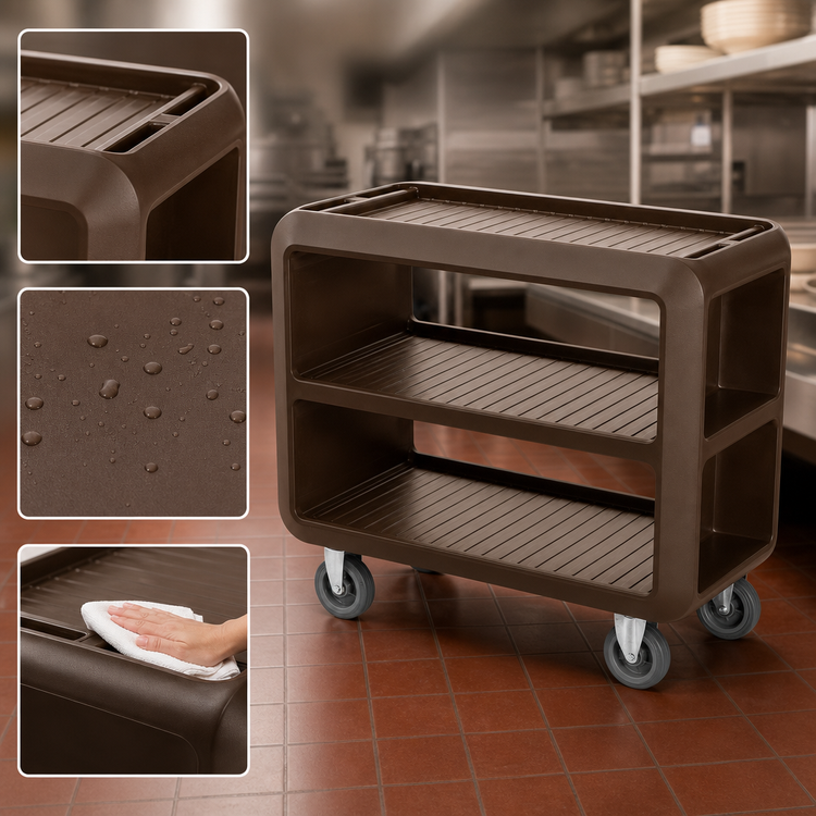 Product image #4 for Cambro Service Cart Pro Large Open-Side 3-Shelf Bus Cart, Dark Brown
