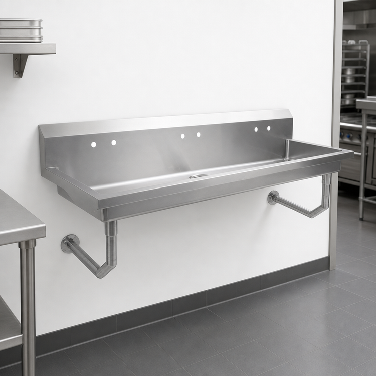 Product image #3 for John Boos 100-Inch Wall-Mount 5-Station Hand Wash Sink, 16-Gauge Type 300 Stainless Steel
