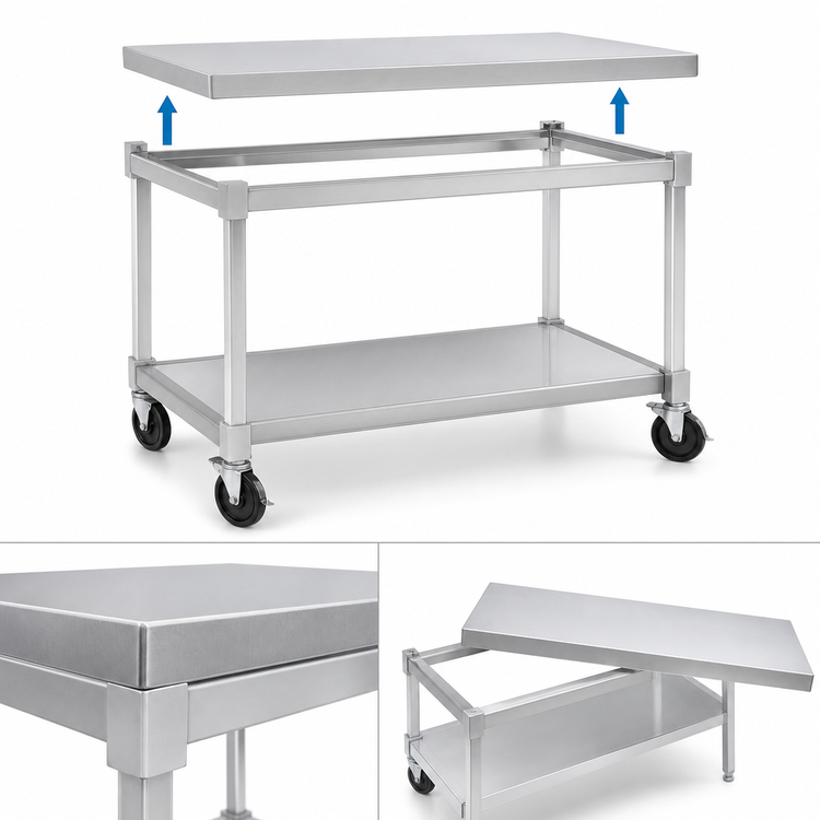 Product image #3 for New Age 72-Inch Mobile Aluminum Equipment Stand with 12-Gauge Top, Adjustable Undershelf and Casters