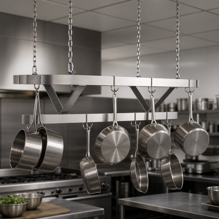 Product image #3 for Advance Tabco SC-72 Ceiling-Mounted Triple-Bar Stainless Steel Pot Rack, 72 x 22 Inches