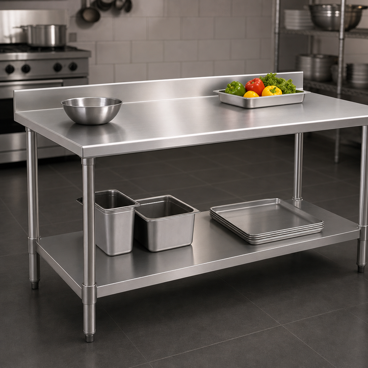 Product image #3 for Deluxe Series Stainless Steel Work Table with 4-1/2-Inch Backsplash and Adjustable Undershelf, 72 x 30 Inches