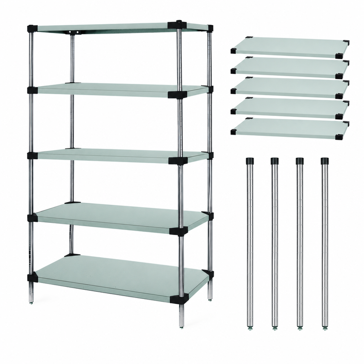 Product image #3 for Quantum 54 Inch x 14 Inch x 63 Inch Solid Stainless Steel Stationary Shelving Starter Kit