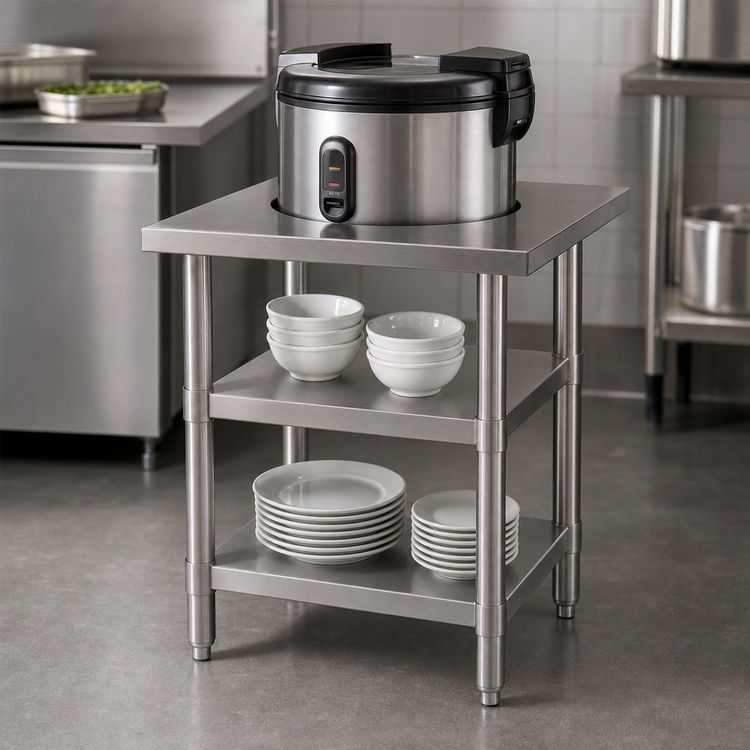 Product image #3 for Eagle Group Stainless Steel Rice Cooker Equipment Stand with Cutout Top and 2 Adjustable Undershelves