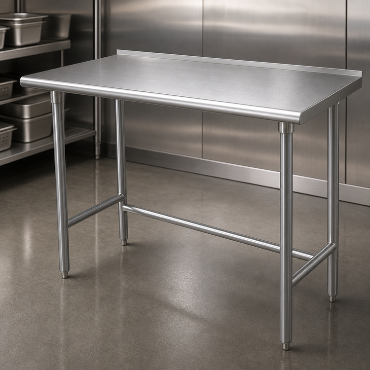 Product image #3 for Advance Tabco Premium Series Open Base Work Table, 108 x 30 Inches, 14-Gauge 304 Stainless Steel Top, 1-1/2 Inch Rear Splash, Galvanized Legs