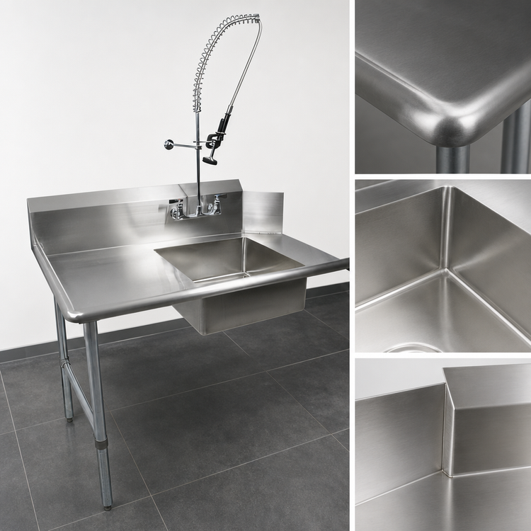 Product image #3 for BK Resources 36-Inch Soiled Dish Table — Left Sink, 20 x 20 x 8-Inch Bowl, Galvanized Legs