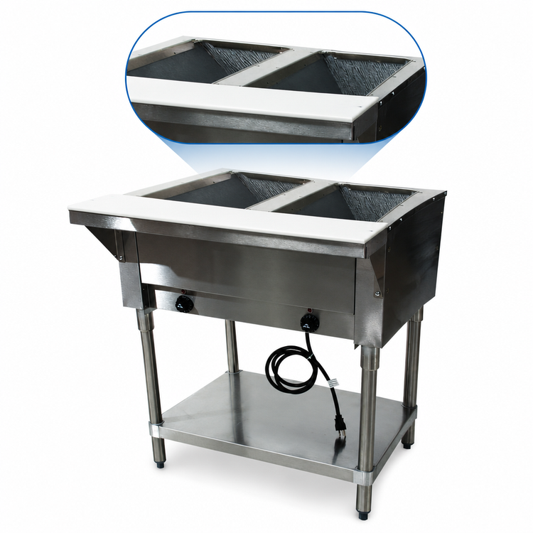 Product image #3 for Advance Tabco Triumph Supreme 2-Well Electric Open Well Hot Food Table with Undershelf and Cutting Board, 208/240V