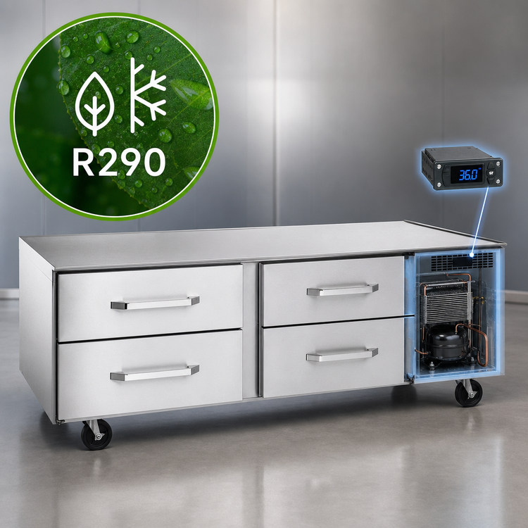 Product image #3 for Randell Three-Section Self-Contained Refrigerated Chef Base Equipment Stand, 6 Drawers, 105-Inch Wide, Right-Side Compressor