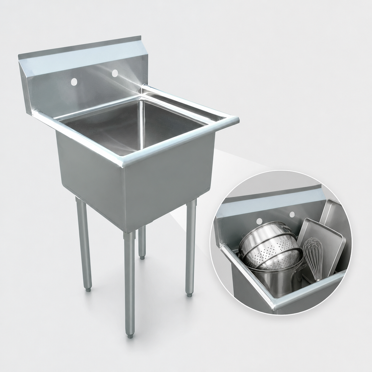 Product image #3 for Omcan USA 1-Compartment Pot Sink with Backsplash, 20 x 20 x 12 Inch Bowl, Stainless Steel, Galvanized Legs