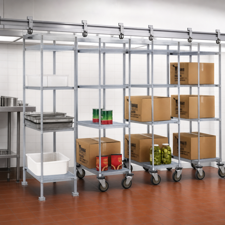 Product image #3 for Master Trak Overhead Track High-Density Storage Mobile Unit Kit for 18-Inch Shelves, 74-Inch Posts, Zinc Finish