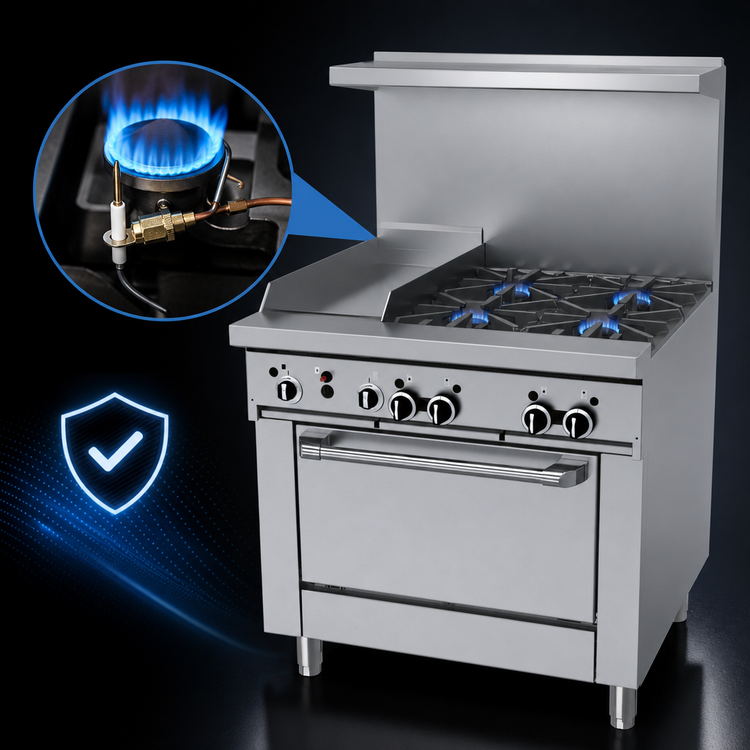 Product image #3 for Garland GF Starfire Pro 36 Inch Gas Restaurant Range with 4 Open Burners, 12 Inch Thermostatic Griddle, and Standard Oven