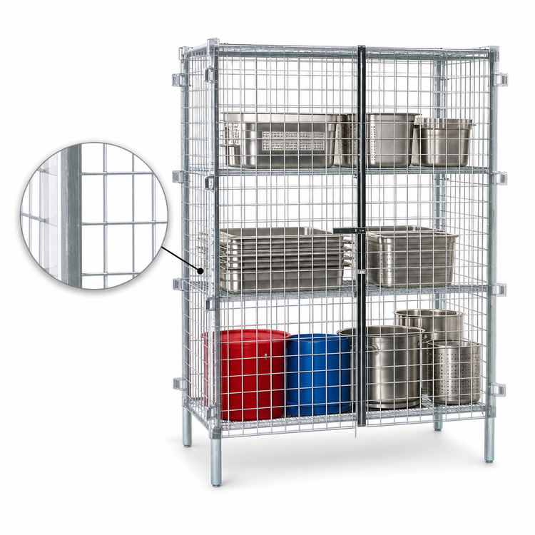 Product image #3 for Eagle Group QuadTruss Stationary Chrome-Plated Security Cage with Padlock-Ready Double Doors, 63-1/4"W x 33-1/4"D x 67"H
