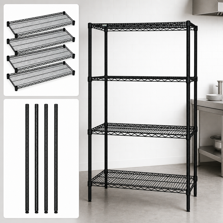 Product image #3 for Quantum 72" W x 18" D x 74" H Black Epoxy Antimicrobial Wire Shelving Starter Kit