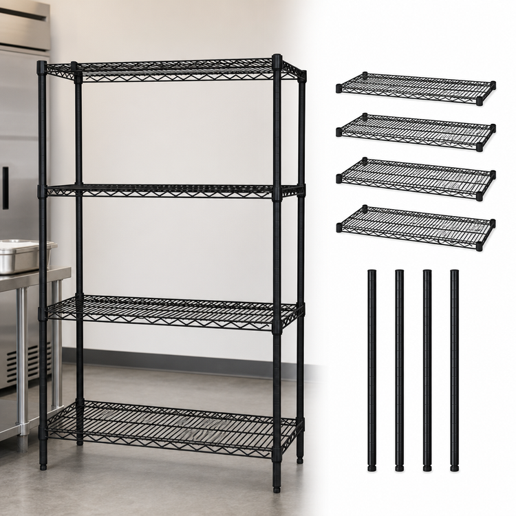Product image #3 for Quantum 36"W x 21"D x 54"H Stationary Wire Shelving Starter Kit, Black Epoxy Antimicrobial Finish