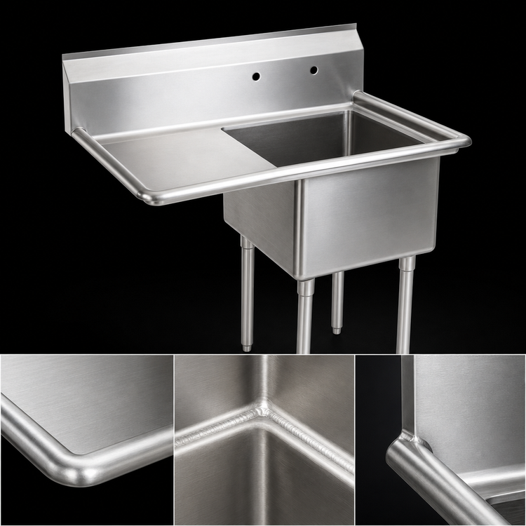 Product image #3 for John Boos E-Series 1-Compartment Stainless Steel Sink with Left Drainboard — 18 in x 18 in Bowl, 12 in Deep (38.5 in Overall Width)