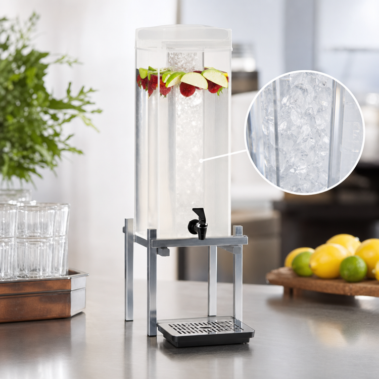 Product image #3 for Cal-Mil One by One 1.5-Gallon Single Acrylic Beverage Dispenser with Ice Chamber and Drip Tray