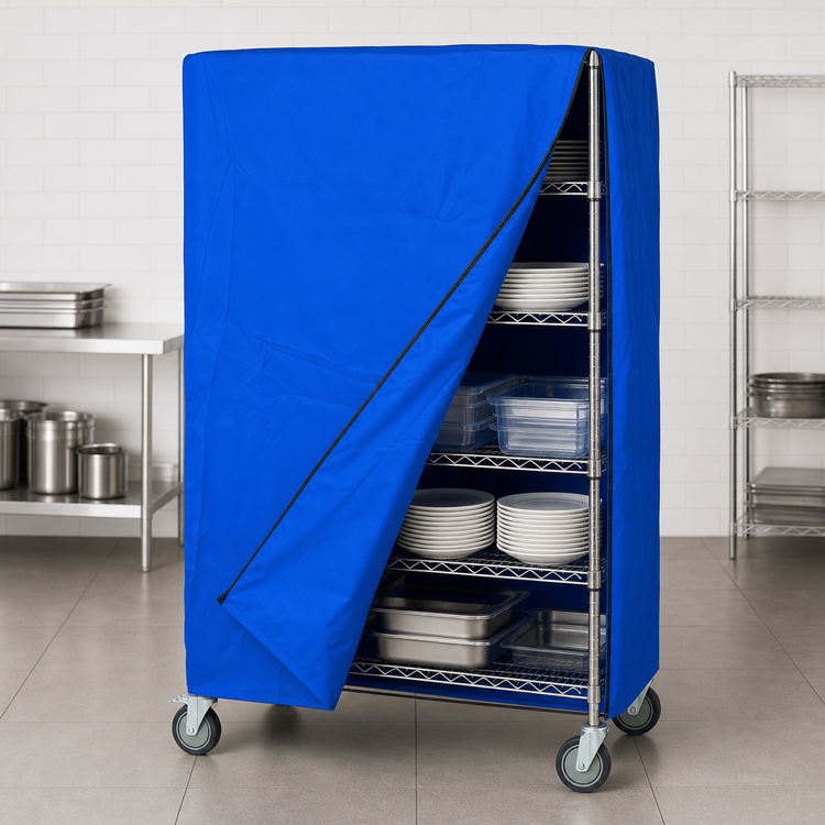 Product image #3 for Quantum 18"D x 60"W x 63"H Blue Nylon Wire Cart Cover with Zipper Flap