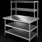 Thumbnail image #3 for Eagle Group AdjusTable T3048EBW-2 16 Gauge Stainless Steel Work Table with Double Chrome Wire Overshelves, 48 x 30 x 62-1/2 Inches