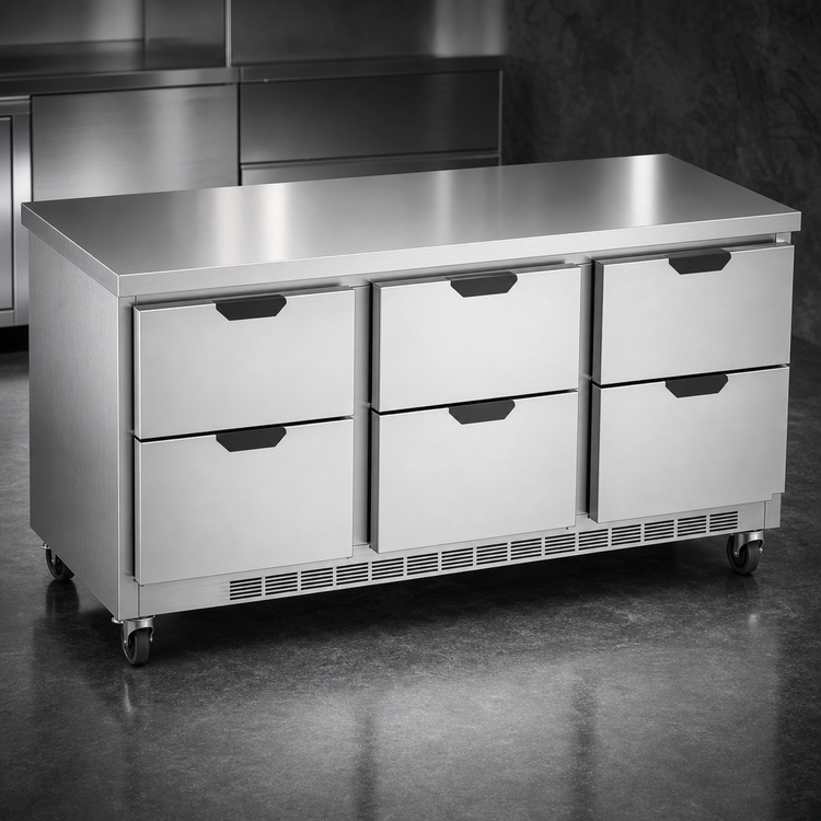 Product image #3 for Beverage-Air 72-Inch Three-Section Undercounter Drawer Refrigerator, Rear-Mounted Self-Contained R290