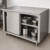 Thumbnail image #3 for Advance Tabco Enclosed Work Table with Cabinet Base, Mid-Shelf, Sliding Doors, 60 x 24 Inches, 14-Gauge 304 Stainless Steel Top