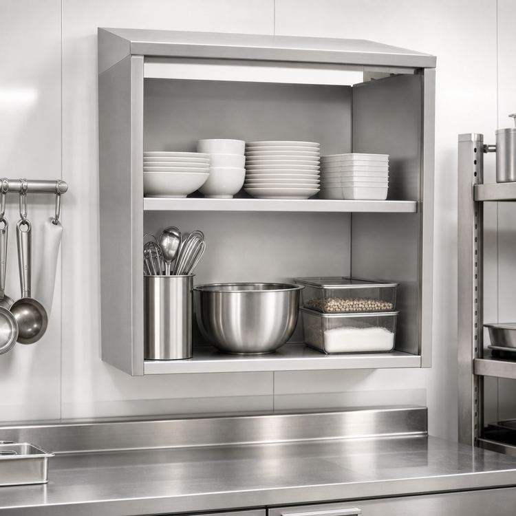 Product image #3 for Glastender WCO60 Open Front Wall-Mounted Stainless Steel Cabinet with Intermediate Shelf, 60 Inch