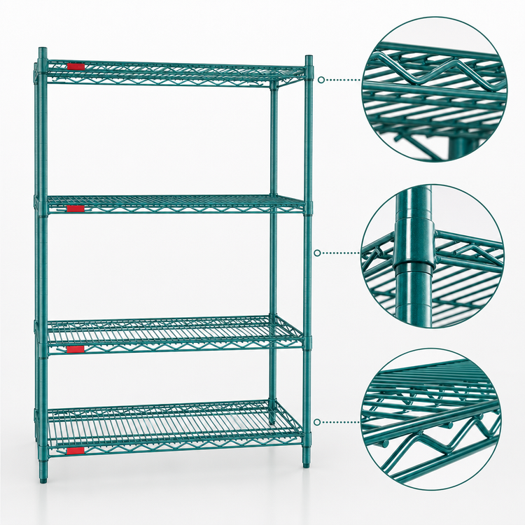 Product image #3 for Eagle Valu-Gard 4-Tier Starter Wire Shelving Unit, 60W x 18D x 63H, Green Epoxy