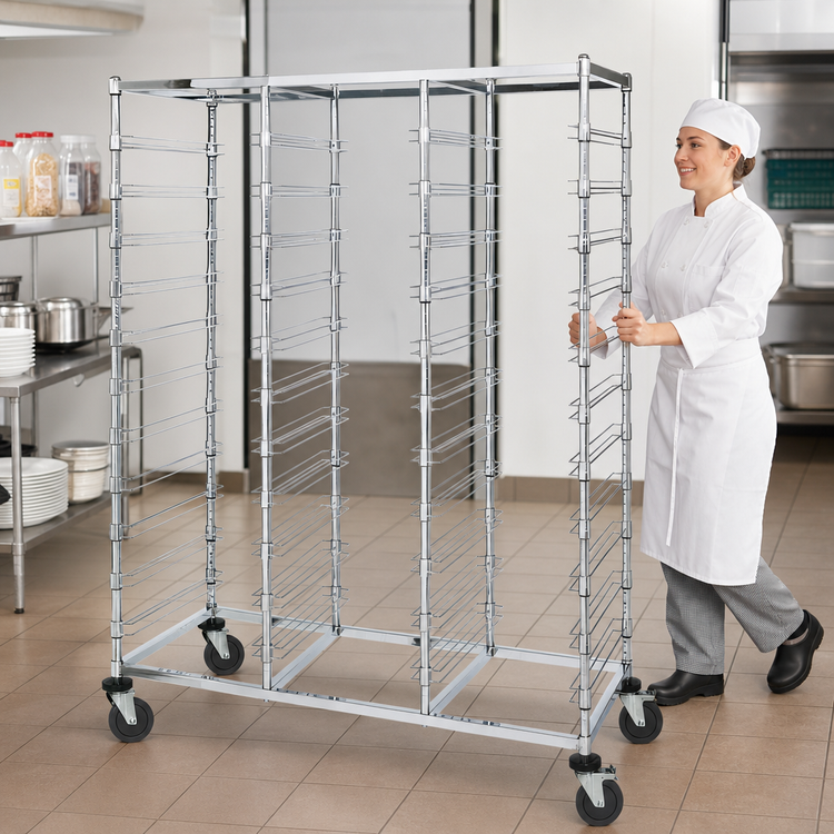 Product image #3 for Quantum Mobile Triple-Bay Bin Cart with Slides for 33 Bins, 24 x 60 x 69 Inches, Chrome Plated