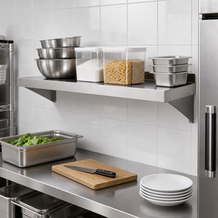Product image #4 for Mixrite 48 Inch x 12 Inch Wall-Mounted 304 Stainless Steel Shelf