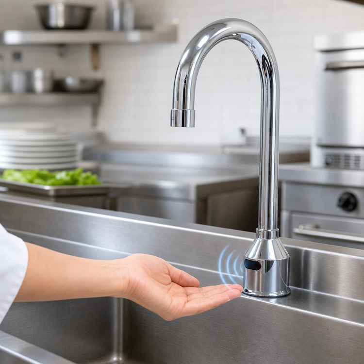 Product image #3 for Advance Tabco K-180 Hands-Free Electronic Single-Hole Deck-Mount Gooseneck Faucet, Battery or AC Powered