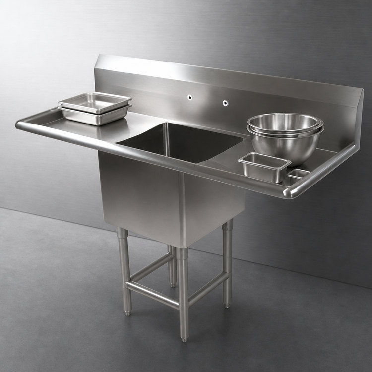Product image #3 for John Boos Pro-Bowl 1-Compartment Sink with Dual 24-Inch Drainboards, 20 x 20 x 14-Inch Bowl, 16 Gauge Stainless Steel
