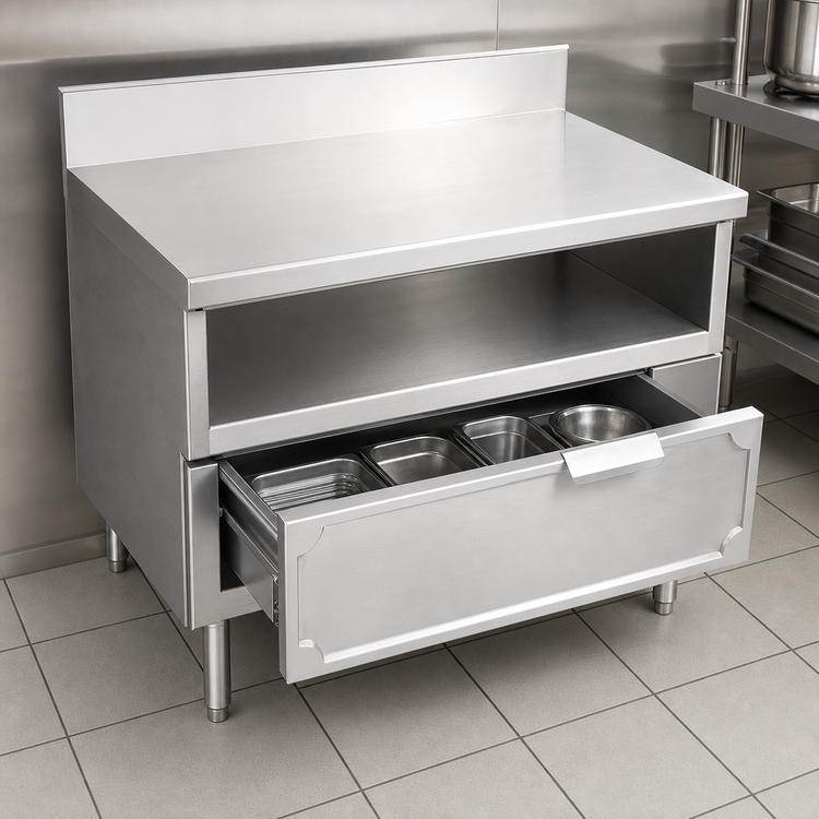 Product image #3 for La Rosa Refrigeration 24 x 32 Inch Dry-Drawer Utility Stand Base with Undershelf and Rear Splash