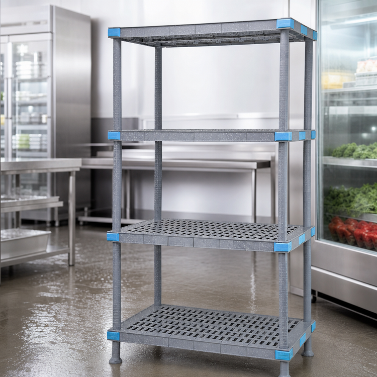 Product image #3 for Millenia 4-Shelf Polymer Shelving Starter Unit, 42 x 24 x 50 Inches, Gray