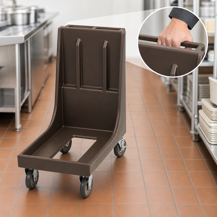 Product image #4 for Cambro Camdolly® Beverage Server and Carrier Dolly with Handle, 350 lb. Capacity, 5" Casters, Dark Brown