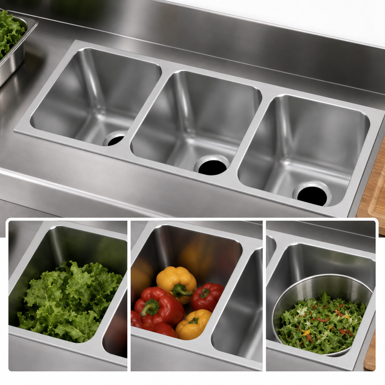 Product image #3 for Vollrath Three-Compartment Weld-In/Undermount Sink, 14 x 12 x 12 Inches Deep, 18-Gauge Stainless Steel